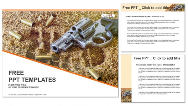 Handgun And Bullets Isolated On Sand Background PowerPoint Templates ...